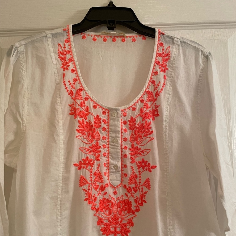 Gianni Bini White Swim Coverup with Coral Embroidery - Picture 7 of 12